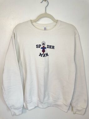 Jerzees white Spider-man embroidered crewneck with spider on sleeve size small